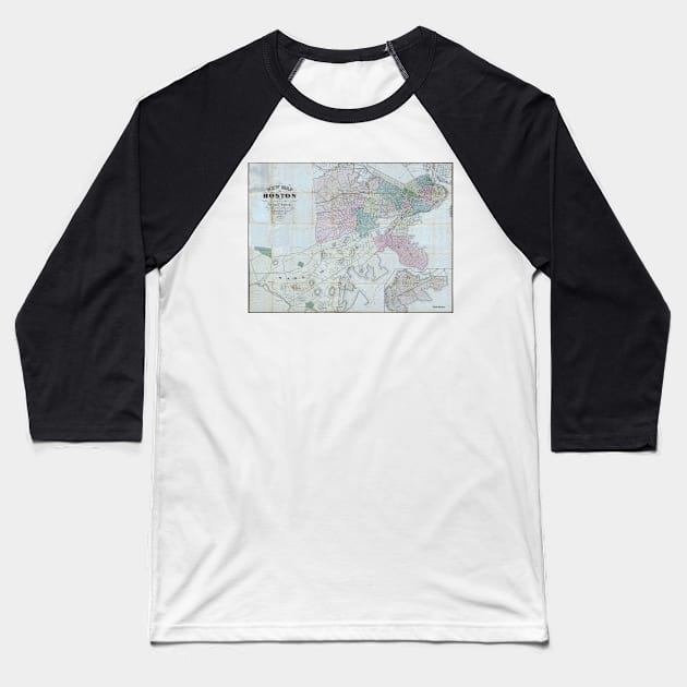 Vintage Map of Boston Massachusetts (1870) Baseball T-Shirt by Bravuramedia